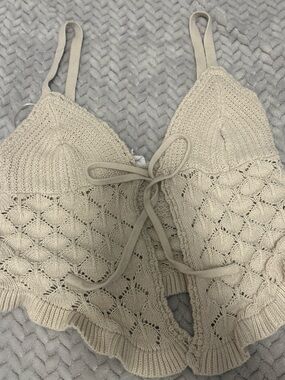 T.J.Maxx Cream Crochet Tie-Front Tank